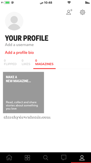 الصفحة الشخصية على برنامج الاخبار Flipboard للايفون