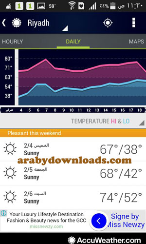 التوقعات اليومية لدرجات الحرارة وحالة الجو في accuweather - اختيارات من افضل برامج احوال الطقس للموبايل