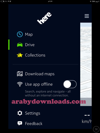 الاعدادات الخاصة بالبحث في برنامج Here - تحميل برنامج هير للايفون Here تطبيق الملاحة دون انترنت