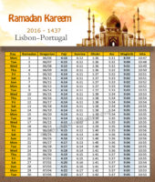  امساكية رمضان لشبونة البرتغال 2016 - Imsakia Ramadan Lisbon Portugal