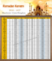  امساكية رمضان مانشستر بريطانيا 2016 - Imsakia Ramadan Manchester England