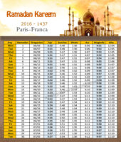 امساكية رمضان باريس فرنسا 2016 - Imsakia Ramadan Paris France