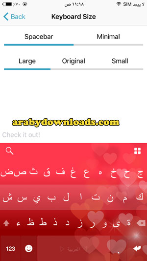 التحكم في حجم لوحة المفاتيح