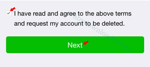 الموافقة على بنود الحذف في ويشات - wechat iPhone app