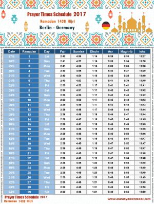 امساكية رمضان 2017 برلين المانيا تقويم 1438 Ramadan Imsakia