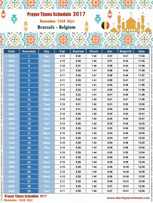 امساكية رمضان 2017 بروكسل بلجيكا تقويم 1438 Ramadan Imsakia