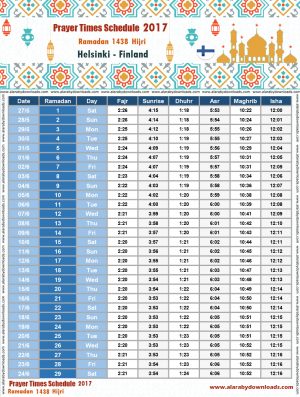 امساكية رمضان 2017 هلسنكي فنلندا تقويم 1438 Ramadan Imsakia