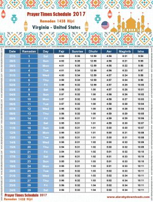 امساكية رمضان 2017 فرجينيا امريكا تقويم 1438 Ramadan Imsakia