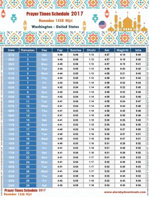 امساكية رمضان 2017 واشنطن امريكا تقويم 1438 Ramadan Imsakia