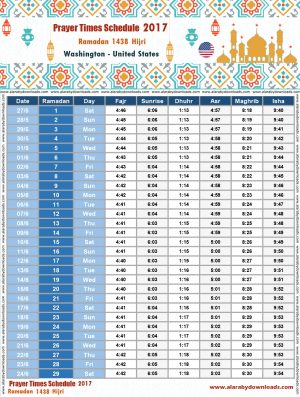 امساكية رمضان 2017 واشنطن امريكا تقويم 1438 Ramadan Imsakia