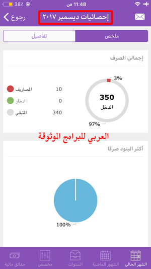 احصائيات الشهر من برنامج حساب المصروفات اليومية للشركات للايفون - برنامج مصاريف تسجيل الديون للايفون