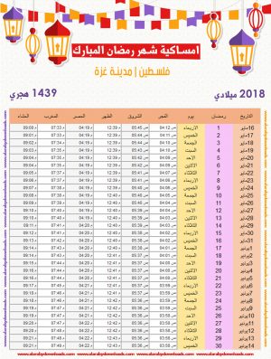 تحميل امساكية رمضان 2018 فلسطين غزة لعام 1439 هجري