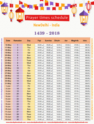 امساكية رمضان نيودلهي الهند 2018