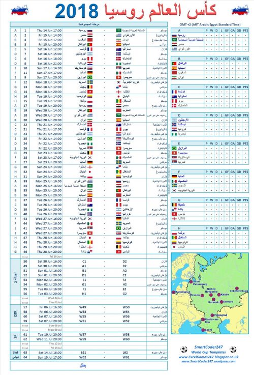 جدول كأس العالم 2018 روسيا بتوقيت مصر