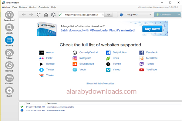 برنامج تحميل الفيديوهات من الانترنت للكمبيوتر Vdownloader