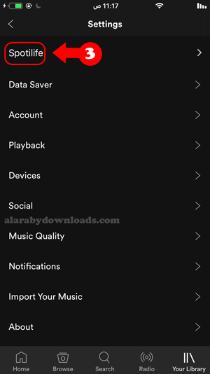 قائمة Spotilife في برنامج Spotify++ للايفون - تحميل spotify بلس للايفون