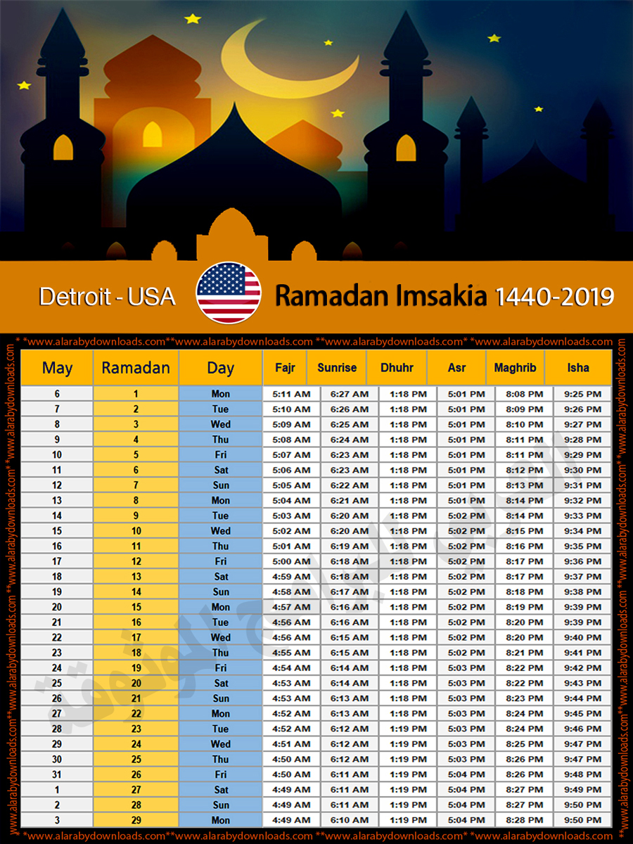 Imsakia رمضان 2019 Detroit USA تقويم رمضان 1440 Imsakia Ramadan Detroit