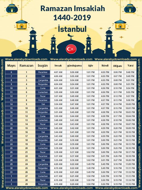 تحميل امساكية رمضان 2019 تركيا اسطنبول لعام 1440 هجري