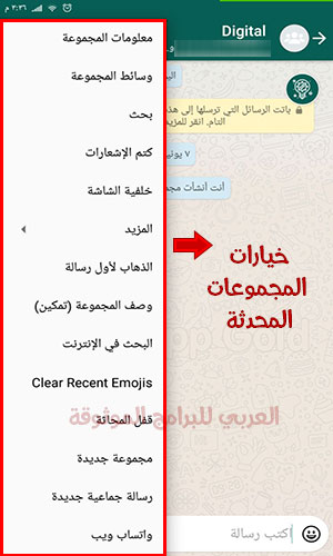 خيارات المجموعات المحدثة في واتس اب بلس الازرق 2021