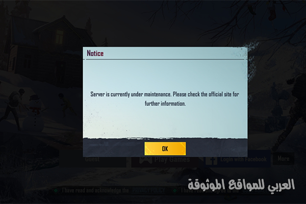 مشكلة توقف السيرفر في لعبة ببجي النسخة الكورية