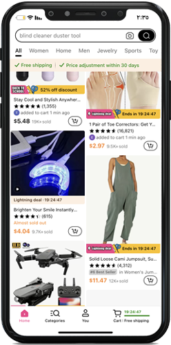 الصفحة الرئيسية في تطبيق Temu للتسوق